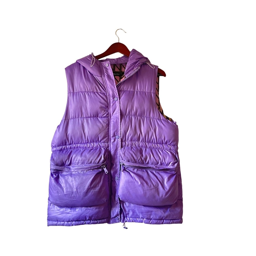 NOCTURNE Puffer‎ Hooded Vest Lavender Purple Quilted Zip Pockets Size 38/medium